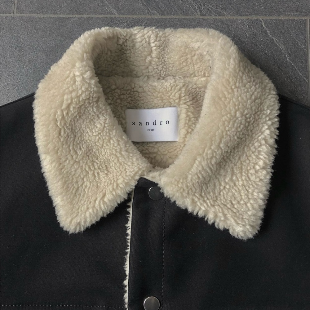 Sandro Black Shearling Jacket Size Small - image 5